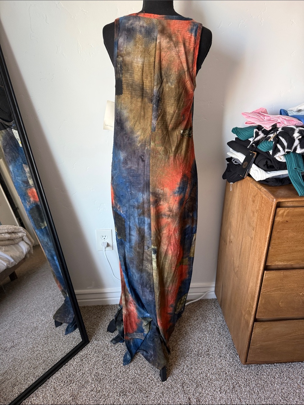 Karen Kane Sleeveless V-Neck Maxi Dress in Blue, Rust & Olive - Picture 3 of 4